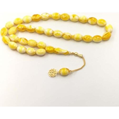 Dust Ambers Rosary Big Man Size Gold Tasbih 33 Resin yellow tasbih Golden Metal tassels Islam bracelets Muslim Special Gift