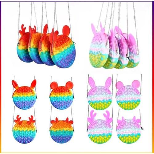 Rainbow Push Bubble Silicone Crossbody Bag Reliver Stress Antistress Autism Decompression Toy Adult Kid Handbag Coin Purse Gift