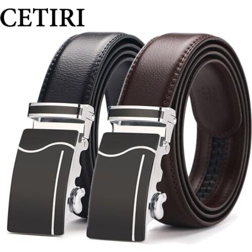 CETIRI Men Belt Luxury Famous Brand Automatic Buckle Cowhide Genuine Leather Ratchet Belt High Quality Brown 130cm Belts For Men