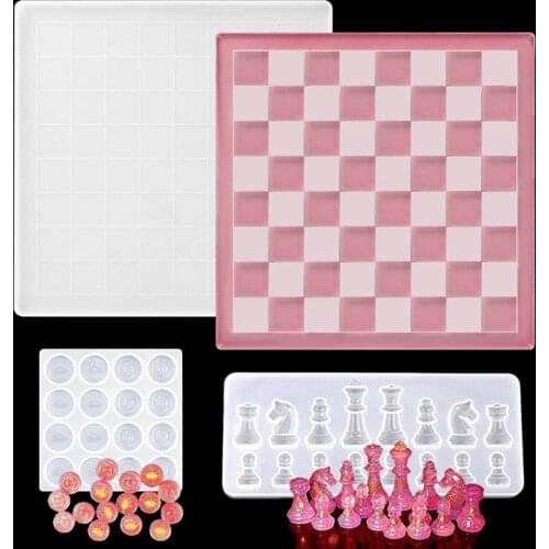 Crystal Epoxy Resin Mold International Chess Kit 3D Chess Pieces Checkerboard Casting Silicone Mould for DIY Handmad Crafts Tool