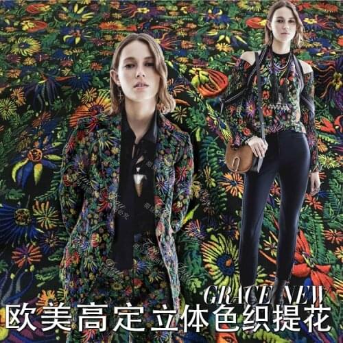 Stereo flowers dyed jacquard fabric crisp coat jacquard brocade fabric polyester jacquard dress fabric wholesale cloth