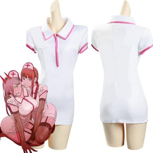 Chainsaw Man Makima/Power Nurse Uniform Cosplay Costume White Dress Outfits Halloween Carnival Suit