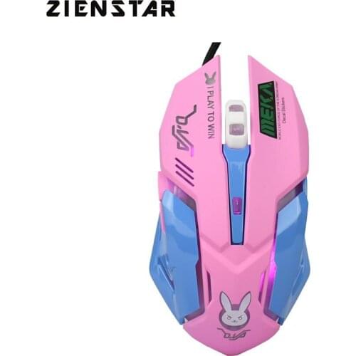 Zienstar Pink Optical Lovely Wired USB Mouse Mice with 7Color Backlit 3200DPI For Macbook Computer PC Laptop