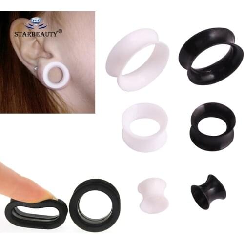2 Pcs Silicone Comfortable Thin Double Flared Ear Plugs Flesh Tunnel Ear Gauge Expander Stretcher Earlets Earrings Ear Piercing