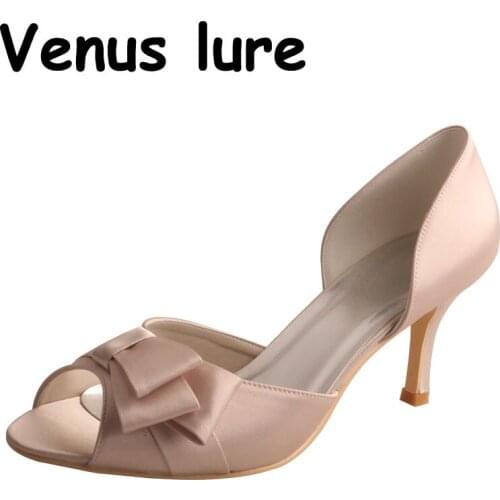 Venus Lure Peep Toe Nude Shoes with Satin Bow 8cm Heel for Wedding