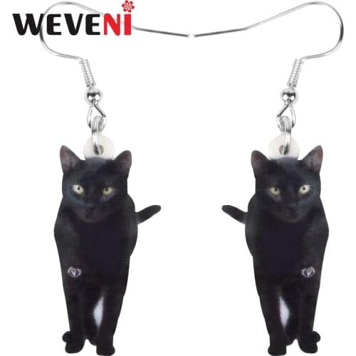 WEVENI Acrylic Black Bombay Cat Earrings Print Cute Kitten Pet Animal Dangle Drop Jewelry For Women Kid Fashion Gift Accessories