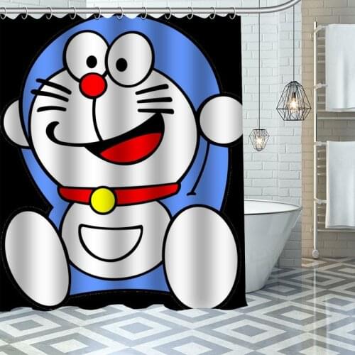 Custom High Quality Doraemon Shower Curtain Waterproof Bathroom Polyester Fabric Bathroom Curtain With Hooks