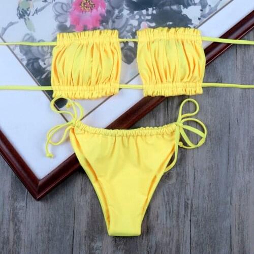 Yellow Red Push Up Bikini Bandage Sexy Mini Micro Biquini Thong Bandeau Swimsuit String Brazilian Bikini Set Swimwear 2020 Beach