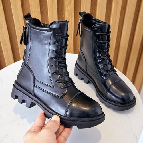 Leather Boots Women 2021 New All-match Short Boots Tide Winter Plus Cashmere Womens Shoes Spring and Autumn Single Boots