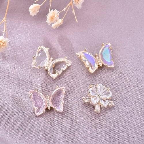 1Pcs Holographic Crystal Jewelry Glitter Rhinstones Decoration Rotatable Butterfly 3D Aurora Snowflake Nail Art Design Charms