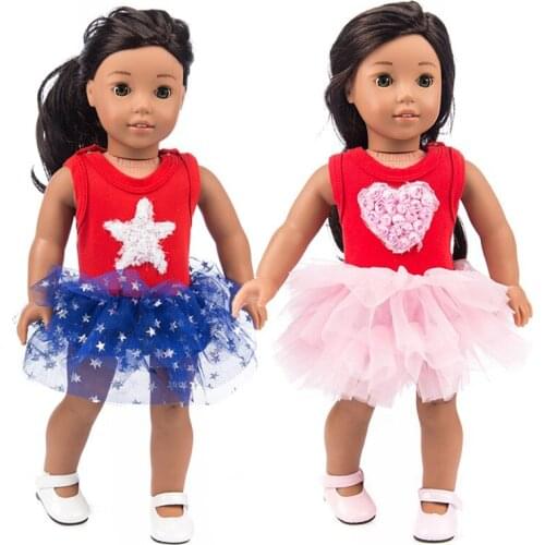 18 Inch Girls Doll Heart Pattern Lace Dress for 40cm Baby Doll Dress Baby Girl New Year Present