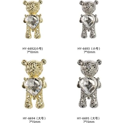 20 Pcs Shiny Heart Crystal Alloy Bear 3D Nail Art Decorations Charm Jewelry Ornament Manicure Design Accessories