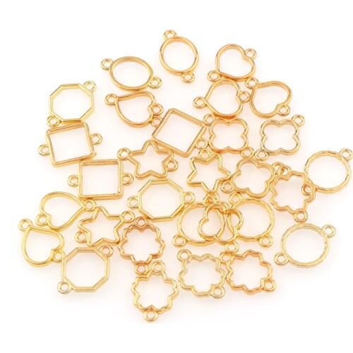 20pieces Cherry Love Clover Round Metal Frame DIY Bracelet Mini Frame Gold Charm Bezel Setting Cabochon Setting UV Resin Charm