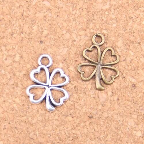 48pcs Charms lucky irish four leaf clover 17x14mm Antique Pendants,Vintage Tibetan Silver Jewelry,DIY for bracelet necklace