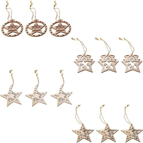 3PCS Five-pointed Star Christmas Wooden Pendants Ornaments For Xmas Tree Ornament Christmas Party Decorations Kids Gift