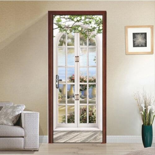 3D Door Sticker European Style Arch Wall Mural Art Wallpaper Poster Door Stickers PVC Self Adhesive Removable Home Door Decals