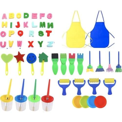 56PCS Drawing Toys Funny Creative Toys For Kids Diy Flower Graffiti Sponge Art Supplies Brushes Seal Painting Tool