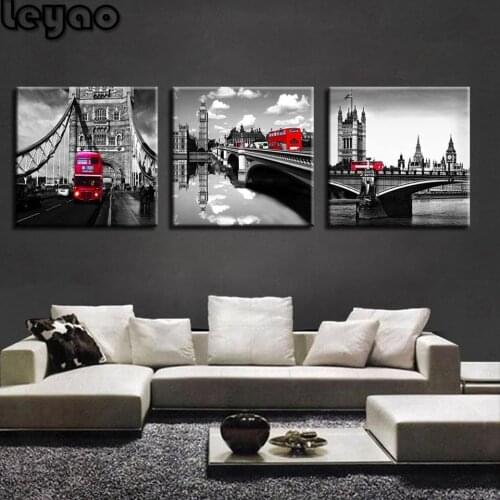 5D Round Drill Retro Home Decoration Diy Diamond Painting 3 Pieces London Bridge Tower Needlework Full Diamond Embroidery