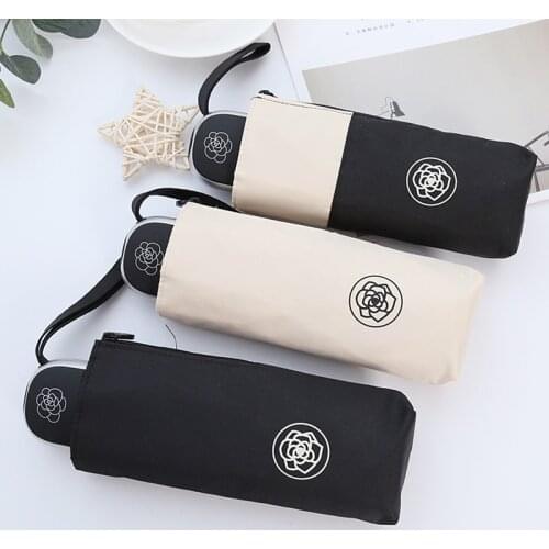 Brand Logo Camellia Sun Rain Umbrella Windproof Female Male 3 Fold Paraguas Luxury Women Travel Anti UV Sunshade Parasol Small