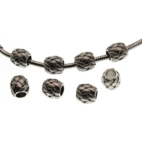 10pcs Antique Silver Metal Spacer Beads for Jewelry Making fit 5mm Leather Cord Charms Bracelet DIY Handmade Jewelry Findings