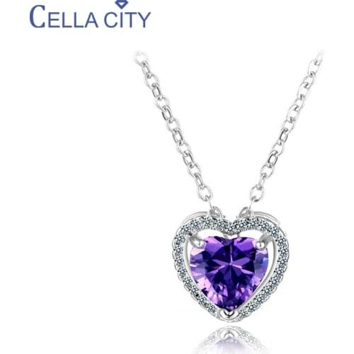 Cellacity Heart-shaped Amethyst Necklace for Women Silver 925 Jewelry Purple Gemstone Pendant Clavicle Chain Heart of the Sea