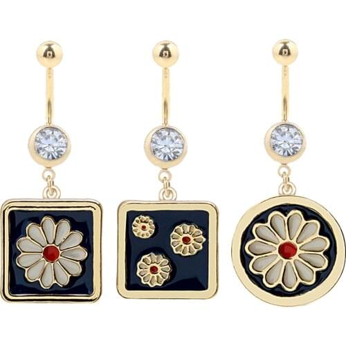 Flower Sexy Dangling Navel Belly Button Ring Oreja 14G Geometric Piercing Navel 316L Surgical Steel Belly Rings Piercing Jewelry