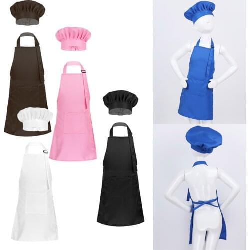 Kids Role Play Adjustable Apron and Chef Hat Set Boys Girls Kitchen Cook Uniform Baking Painting Training Halloween Costume