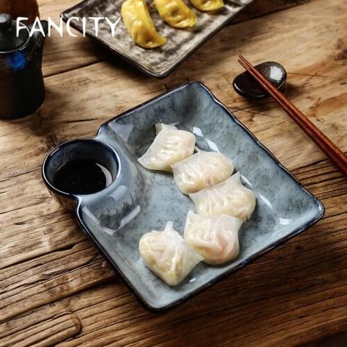 FANCITY Ceramic home dumpling plate, creative personality plate with vinegar dish, breakfast dumpling plate, sushi cold dish