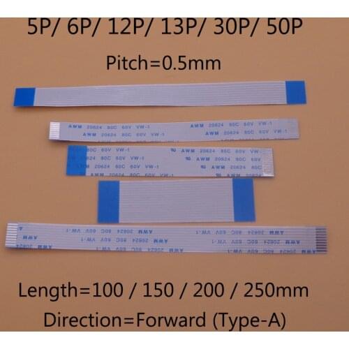 2pcs New Type A FFC FPC 100 150 200 250mm 5 6 12 13 30 50 pin 0.5 pitch Flat Ribbon Flex Cable 5pin 6pin 12pin 13pin 30pin