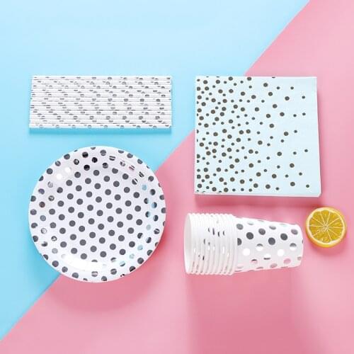 Hot silver party tableware celebration disposable tableware paper plate baby shower birthday party supplies decorations