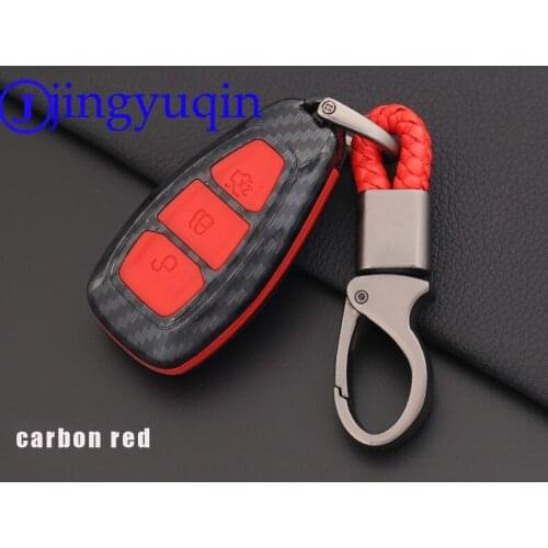 Jingyuqin 3B Carbon Fiber Silicone Key Case Cover For ford Fiesta Focus Mondeo C-Max B-Max Kuga Smart Key