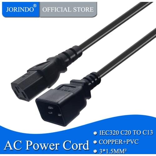 JORINDO 1.8M/5.9FT IEC320 C20 to C13 AC power cord,C13 3 hole to C20 3 pin Power Extension Cable,Used for PUD/UPS Server,10A/16A
