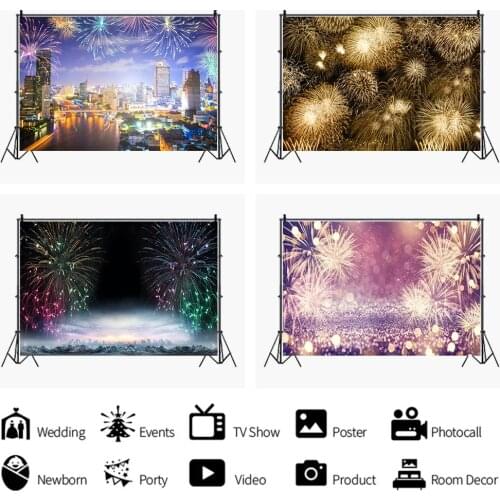 Colorful Fireworks Night View Joyful Backdrops Artistic Photos Background Decorations for Holiday Party Photography Props