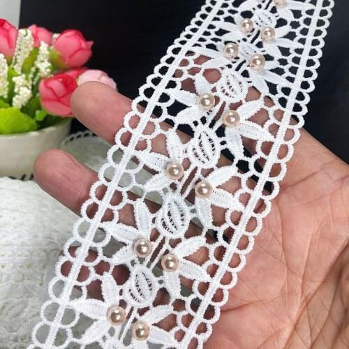 HWARM 10yard 5.5cm 3D Arts Craft Lace Fabric Ribbon Women Skirt Accessories DIY Sewing With Beads Handwork Wedding Decoration