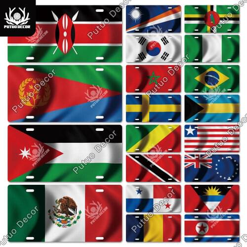Putuo Decor National Flag Licenses Plate Plaque Metal Tin Sign Decorative Car Plate for Living Room Door Man Cave Wall Decor