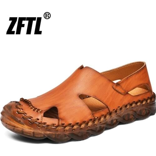 ZFTL Men Sandals genuine leather large size man beach sandals outside casaul summer shoes male leisure non-slip shoes 2020 new