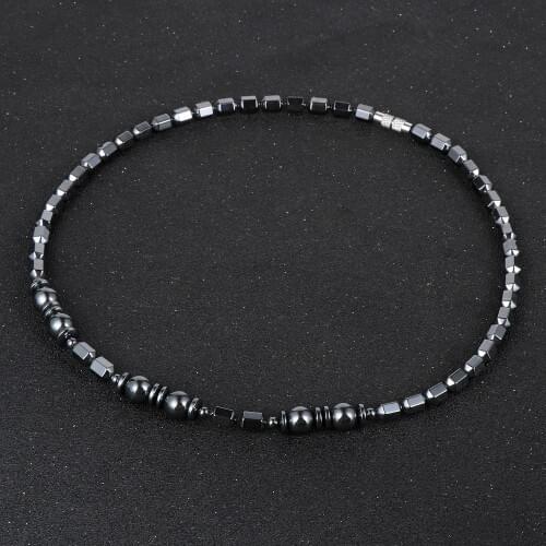 Punk Rock Black Hematite Necklace For Men 5A Natural Stone Beaded 18"22" Stand Necklace 2020 Fashion Male Jewelry