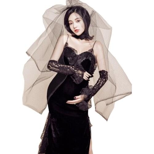 New Maternity Photography Props Women Noble Wedding Black Lace Cheongsam retro Cute Dress Romantic Photo Shoot Fancy Fashion