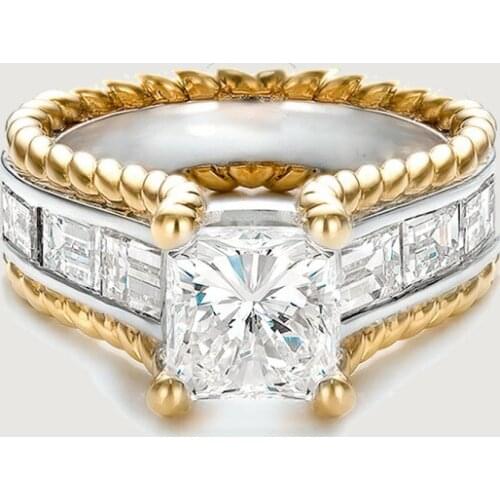 Gold color clear cubic zirconia engagement band fashion jewelry two tone gold filled women rings size 5-10 fashion cz ring