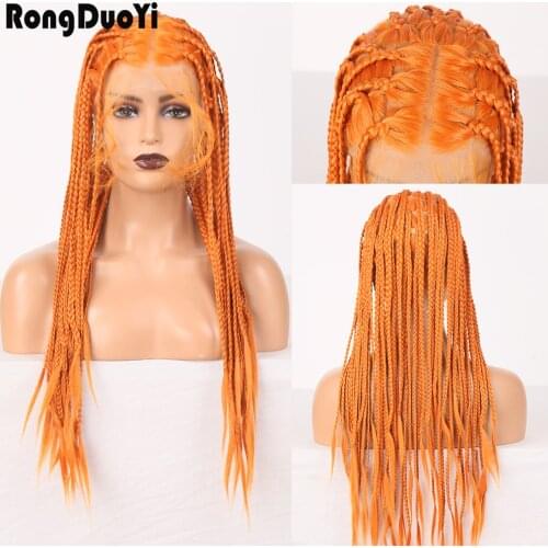 RONGDUOYI Long Braided Box Braids Wigs for Women Middle Part Full Lace Wig Blonded Lace Wig High Temperature Synthetic Wig