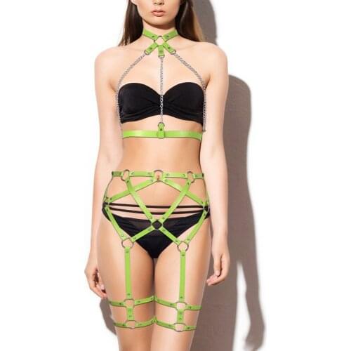 Metal Chain Harness For Women Fashion Leather Garters Sexy Punk Waist Body Thigh Bands Goth Accessories Suspender Stocking Belt