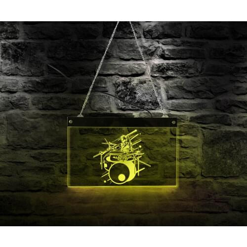 Rock Music Drum Band Multi-color LED Lighting Wall Art Music Studio Rectangle Light Board Drummer Musician Neon Lamp Sign