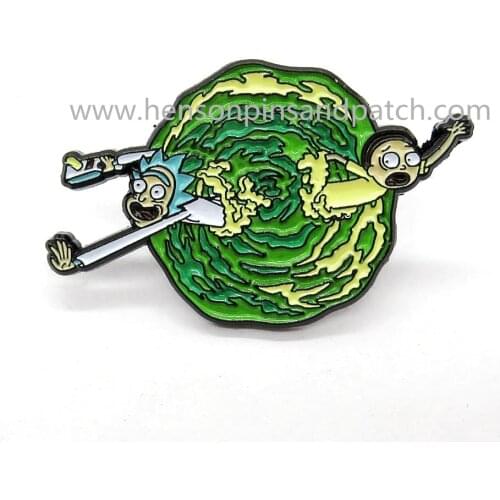 Retail And Stock Metal zinc alloy Soft Enamel Cartoon green rick Pin Badges