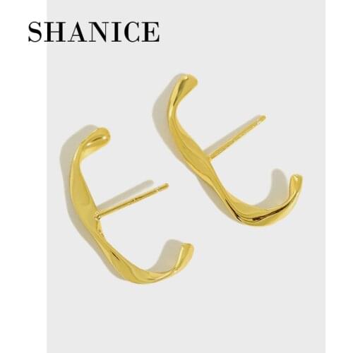 SHANICE Unique 925 Sterling Silver Stud Earrings For Women Girls Niche Simple C-Shaped Mobius Twist Kids Piercing Jewelry Gift