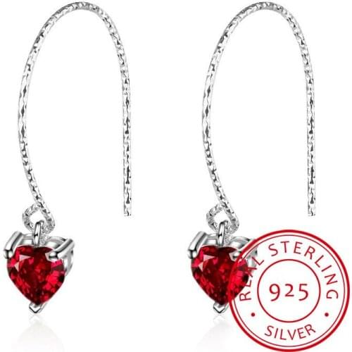 Brand Genuine 100% 925 Sterling Silver Red Heart Drop Earrings For Women Authentic Original Jewelry Gift 2019 New