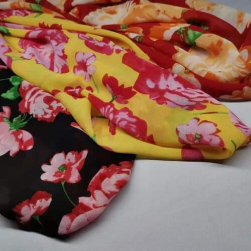 Dress Chiffon Soft Rose Printed Fabric Summer Hijab Scarf Ribbon Craft Material