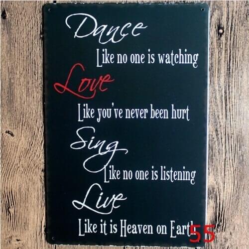 Inspirational Tin Metal Sign Plaque 30x20cm Wall Decor - "Dance Love Sing Live"