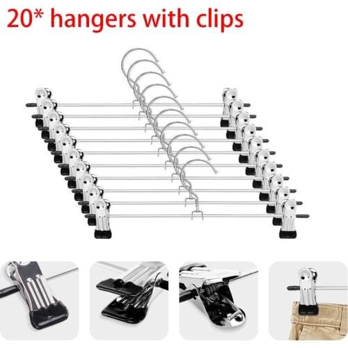 Pant Hangers Skirt Hangers with Clips 20 Pack Metal Trouser Clip Hangers for Space Saving, Ultra Thin Rust Resistant Hangers for