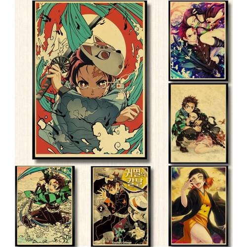 Vintage Poster Anime Demon Slayer Kimetsu no Yaiba Retro Poster kraft paper Printed For Kids Posters For Home Bar Room Decor