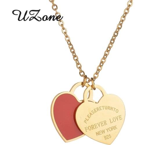 UZone Top Quality Paired Heart Necklace Brand Forever Love Double Heart Necklace Resin Red Amulet Necklace